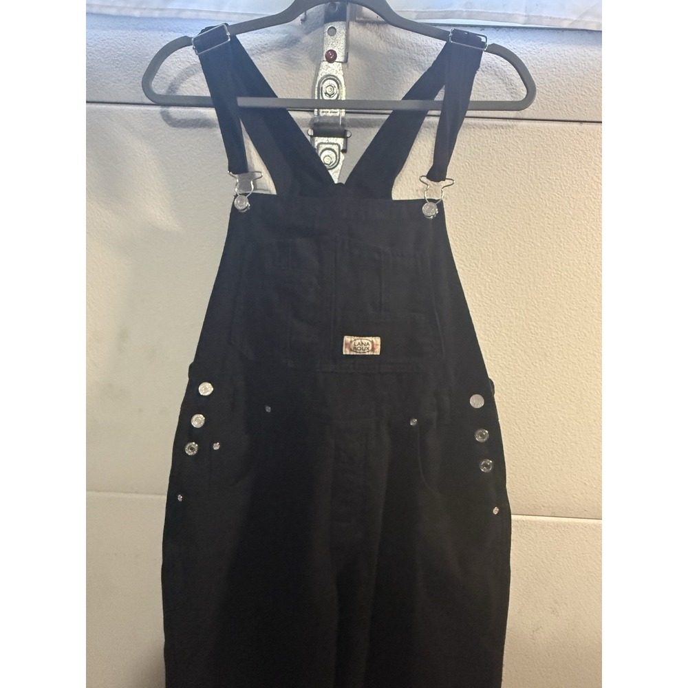 Lana Roux Black Cotton Cargo Bib Overalls Large